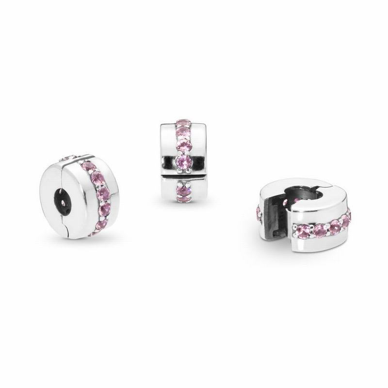 Pandora Shining Path Clip Charm Ireland - Sterling Silver/Pink/Cubic Zirconia - 816904MFV